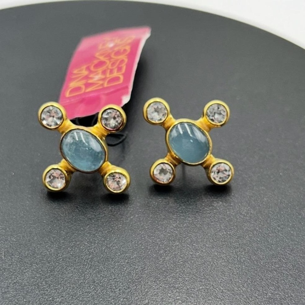 Dina Mackney Designer Women's Gold Aquamarine‎ Topaz Stud Pierced Earrings New